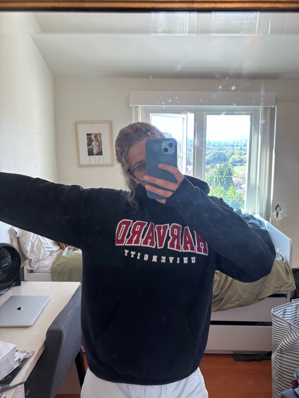 Champion Black Crewneck Sweatshirt with Red Harvard Logo